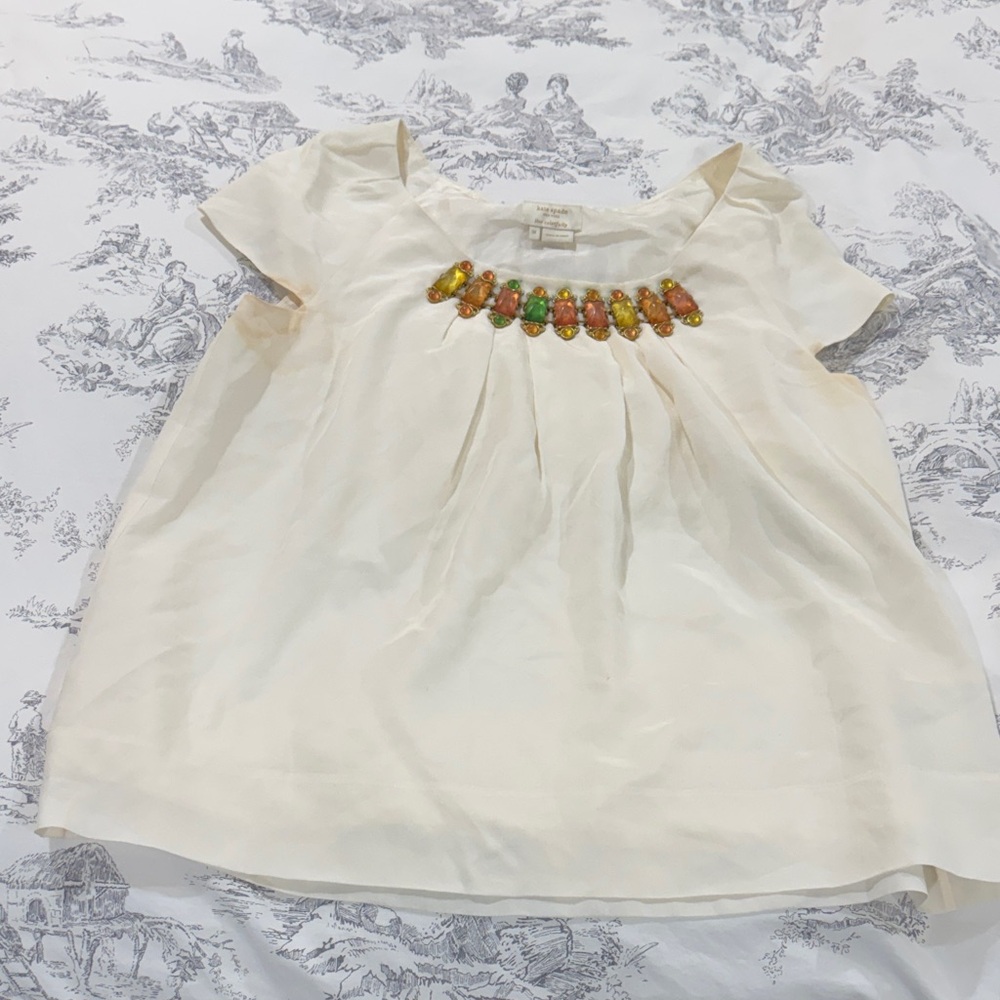 Kate Spade 100% Silk Jeweled Neck Blouse - Flawed Gem
